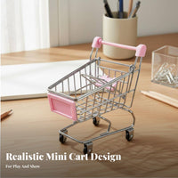 Small Metal Shopping Cart Toy Realistic Design Mini Shopping Cart Rolling Wheels