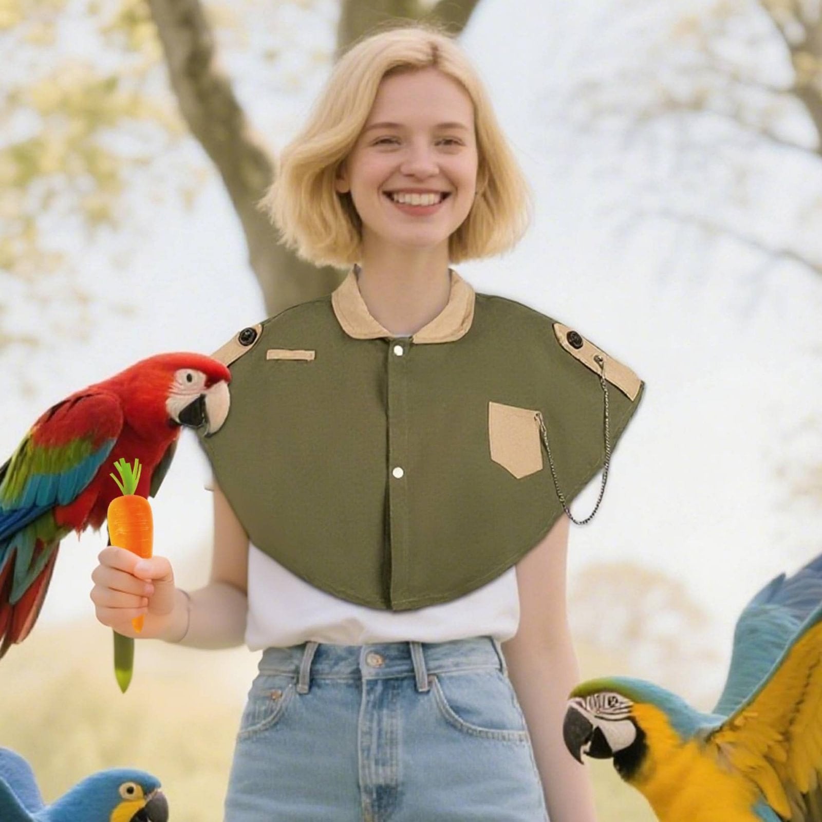 Parrot Owner Shoulder Guard Toy Attachment Loops Bird Interaction Cape Treat Pocket for Home