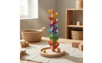 Wooden Tree Ball Toy Leaf-Shaped Ball Drop Toy Freestanding