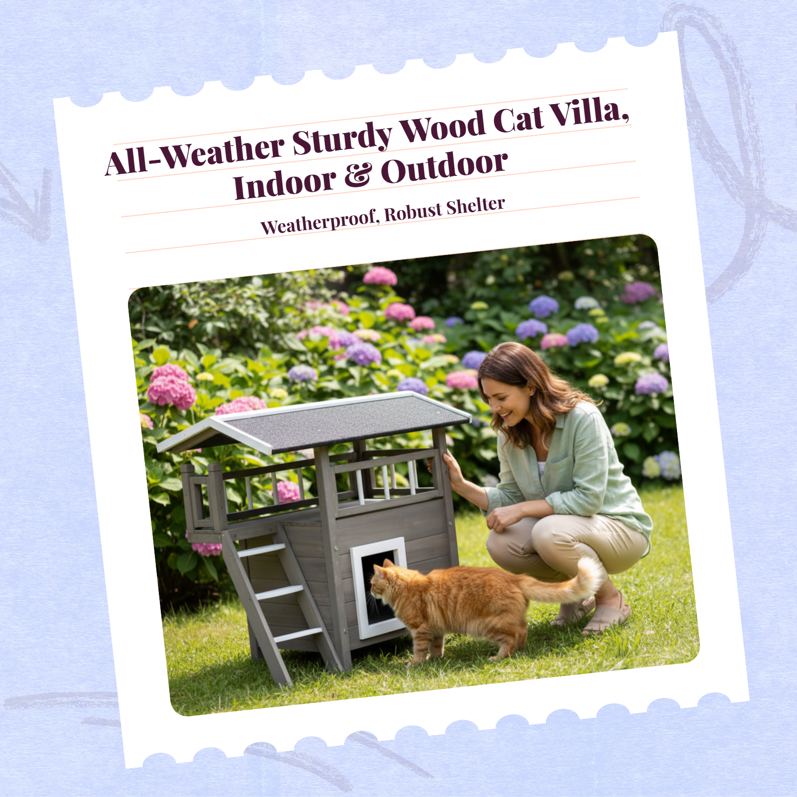Insulated weatherproof wooden cat house