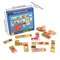 Dinosaur Tile Game off-Screen Activity Play Dinosaur Matching Toy Concentration Skills Wooden Tile Game for Little Ones, Preschool