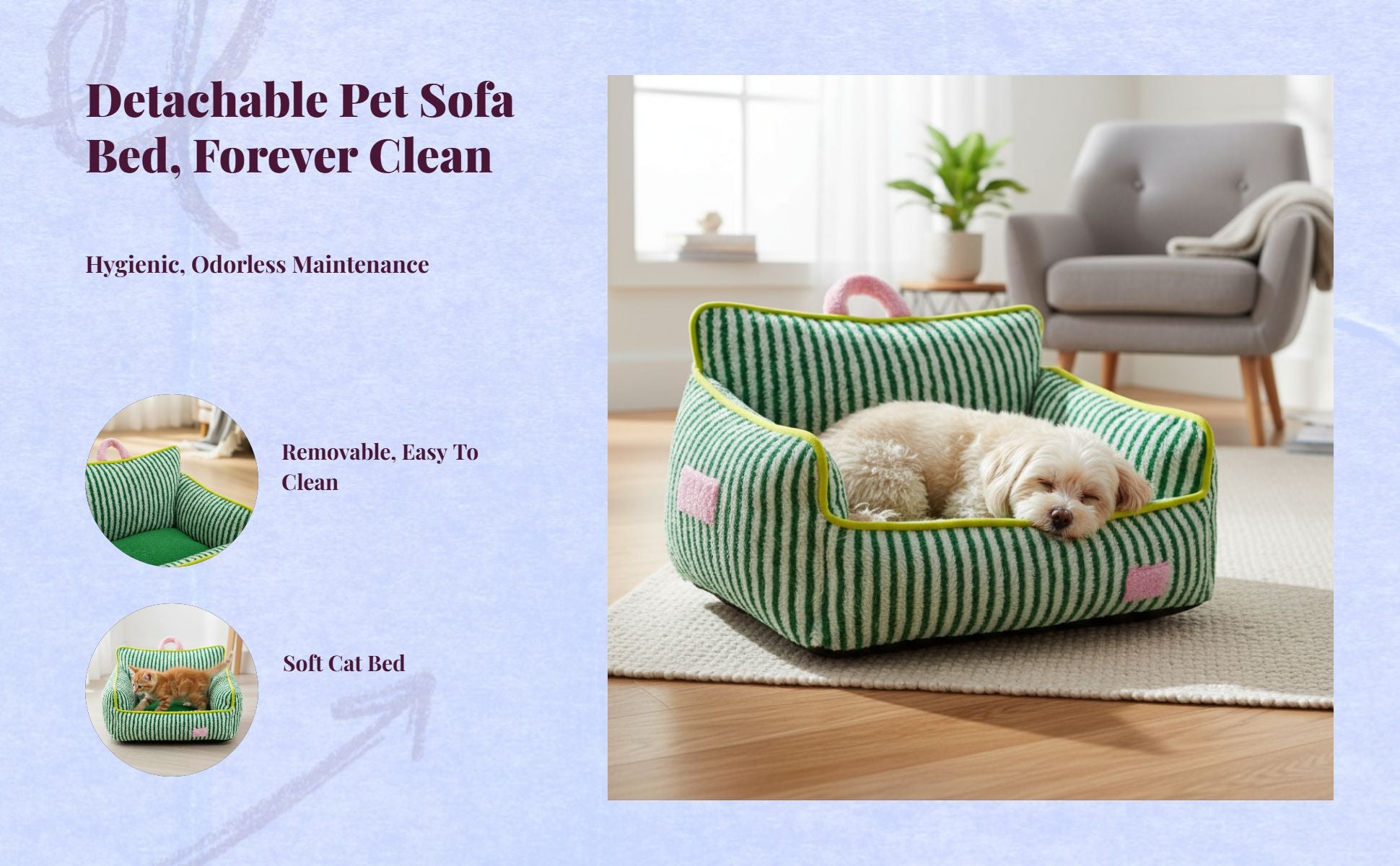 Warm Dog Bed, Removable Pad, Calming Pet Sofa