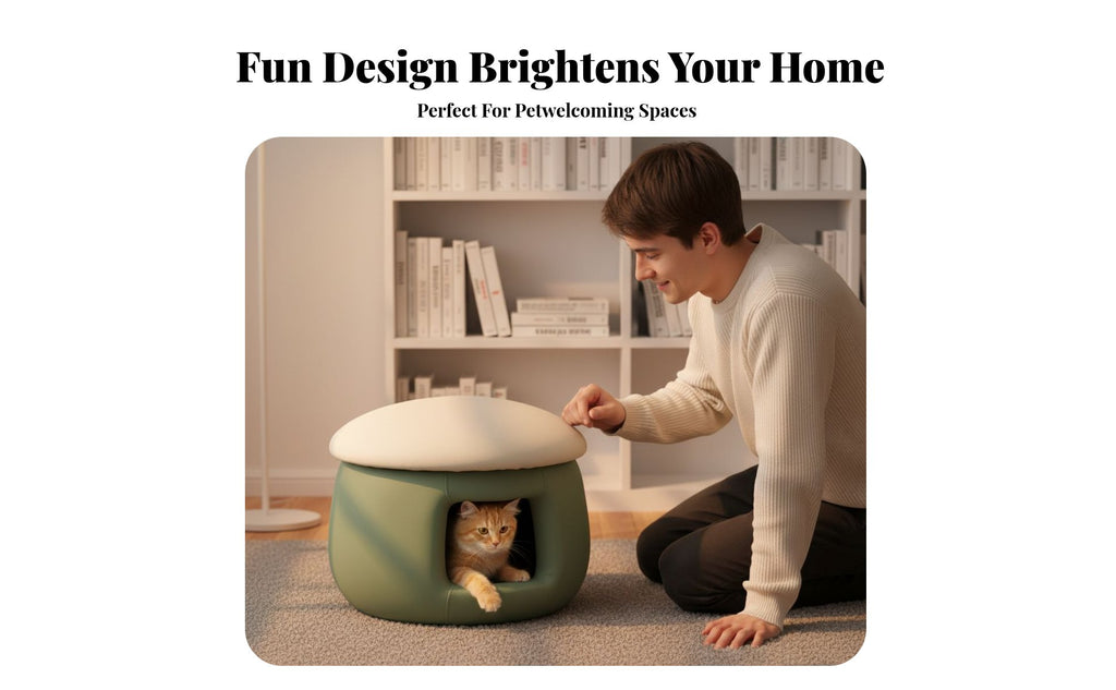 Mushroom-Shaped Cat House Stool Space-Saving Enclosed Pet Retreat Double-functionPurpose Design Multipurpose for Balcony, Indoor