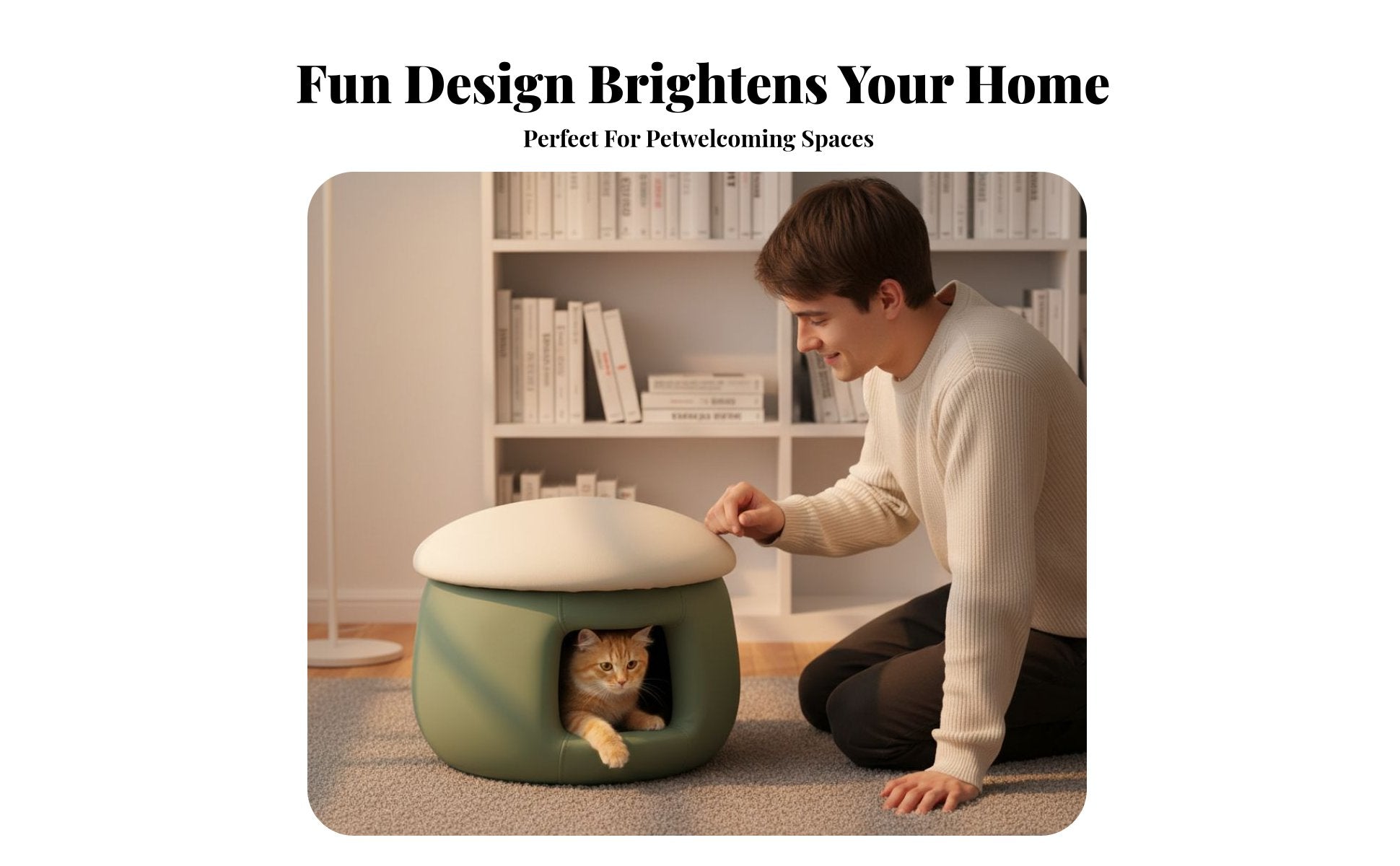 Mushroom-Shaped Cat House Stool Space-Saving Enclosed Pet Retreat Double-functionPurpose Design Multipurpose for Balcony, Indoor