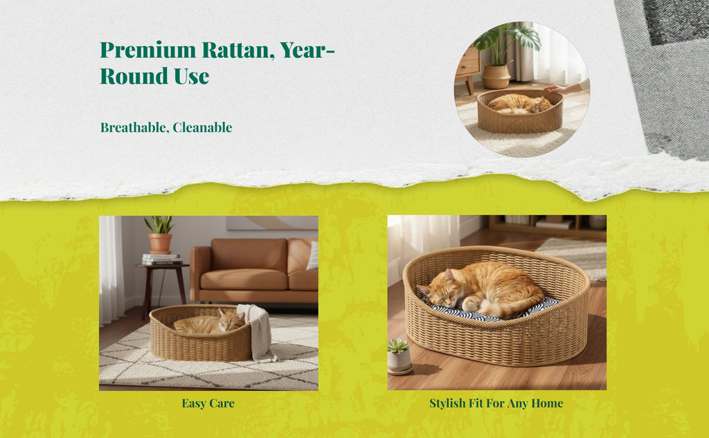 Woven cat bed with removable cushion