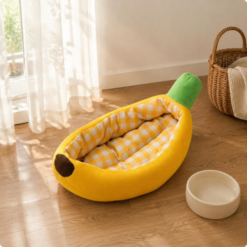 Fruit-Shaped Pet Bed Comfortable Pet Cushion Banana-Shaped Bed Easy to Clean Animal Furniture for Cats, Small Dogs