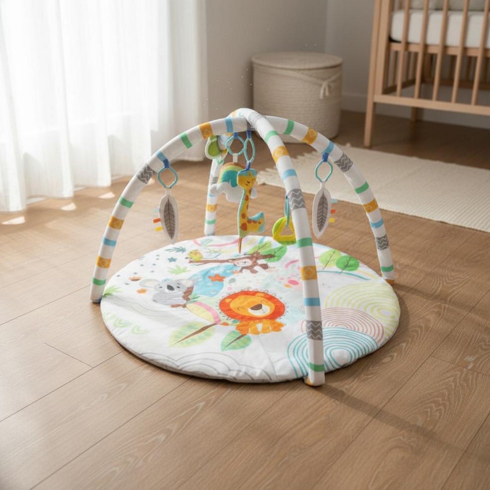 Infant Play Gym with Toys Sensory Stimulation Round Tummy Time Mat for Newborns