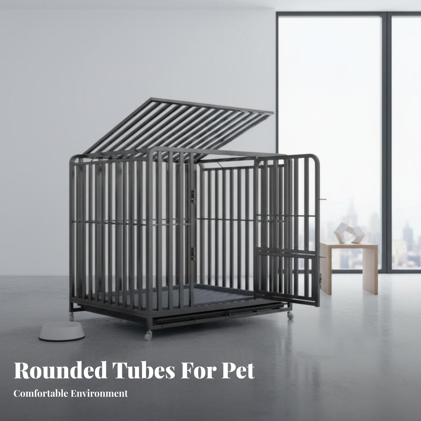 Removable Tray Heavy-Duty Dog Crate Spacious Interior Rolling Metal Bar Enclosure Easy to Clean Pet Enclosure Chew-Resistant-Proof for Owners of Large Dogs, Breeders, Kennel Operators, Indoors, Indoor, Outdoors, Outdoor