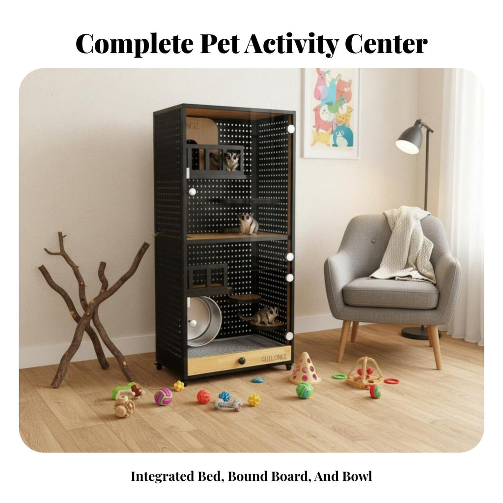 With Cooling System Chinchilla Villa Luxury Cabinet Design Indoor Pet Enclosure ampleLarge Space Small creature Habitat Ventilated Pegboard for Living Room, Bedroom, Home