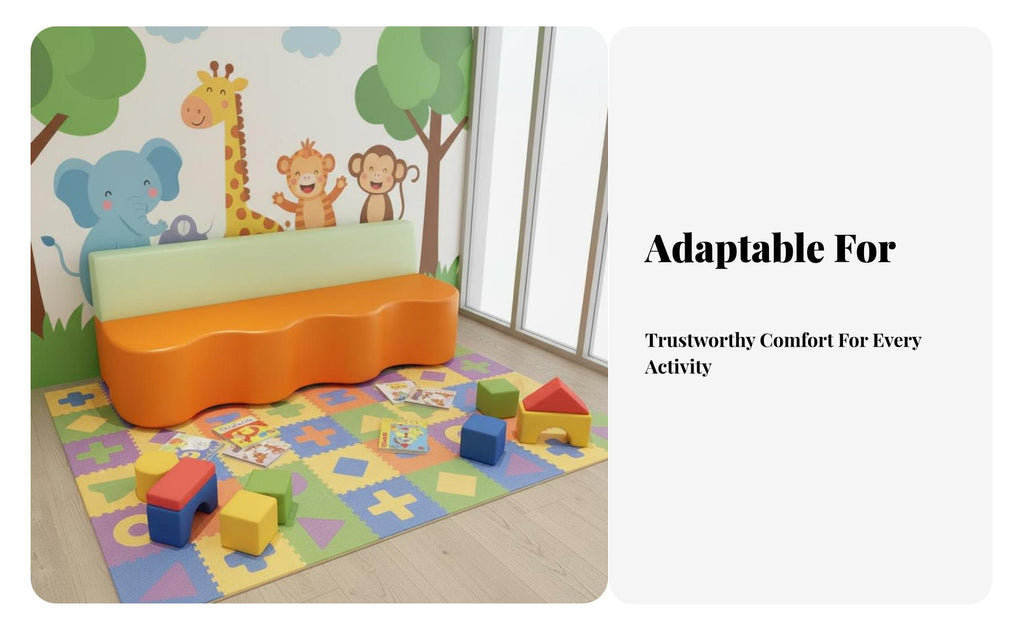Flexible Combination Upholstered Block Bench Soft-Covered Transformable Play Couch dense Foam interlocking Seating Easy to Clean for Toddlers, Educators, Parents, Kindergarten, Waiting Area, Early Education Center, Playroom