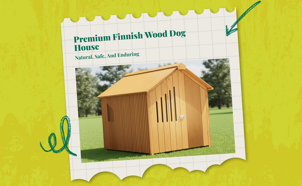 Insulated wooden dog house, raised floor