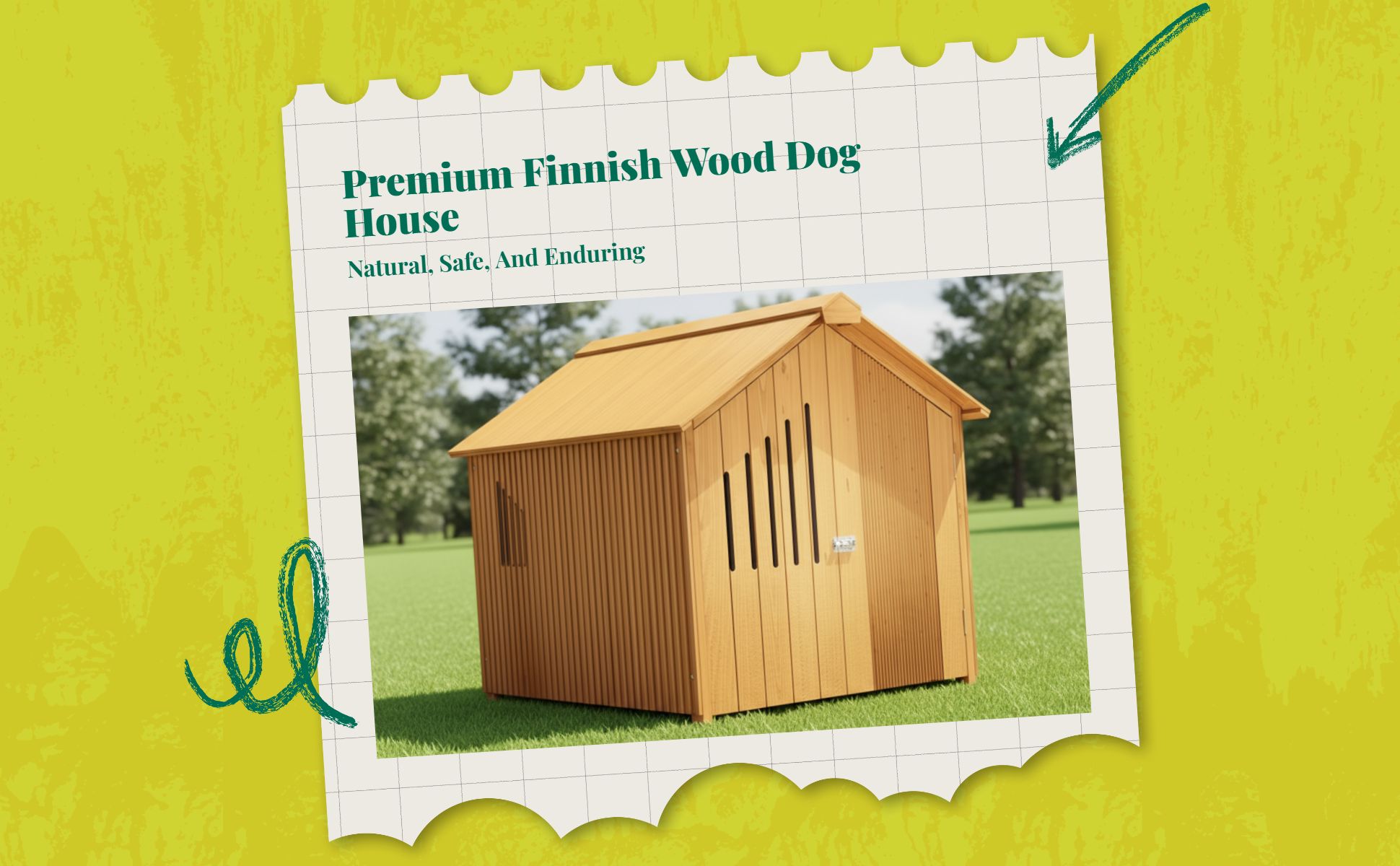 Insulated wooden dog house, raised floor