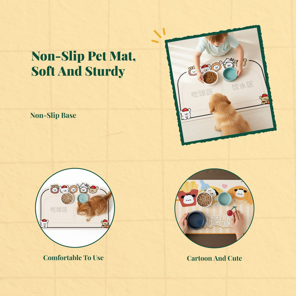 Pet Feeding Mat, Water-Resistant Non-Slip Dog and Cat Placemat, Easy-to-Clean PVC Spill-Resistant Floor Mat