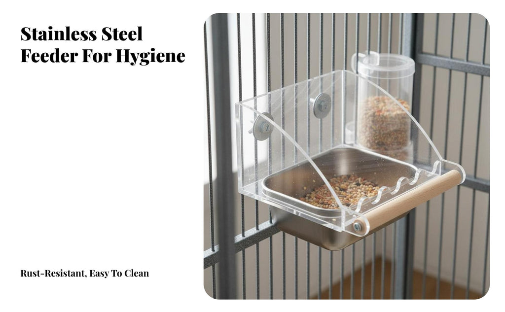 Acrylic birds Feeder Spillproof Acrylic Food Dispenser Large Capacity Cage Mounted Food Bowl for Parrots, Cockatiels