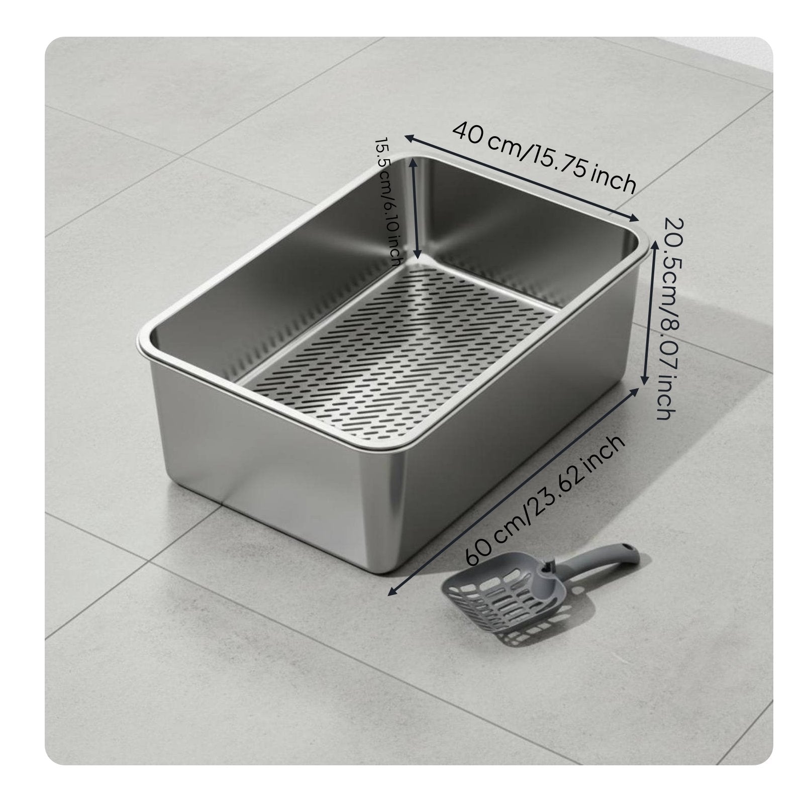 Stainless Steel Sifting Litter Box Easy to Clean Pet Supplies Long-Lasting
