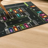 Indoor City Road Play Mat Printed Road Play Mat Carpet-Like Activity Rug Finished Edges for Crawling, Early Learning