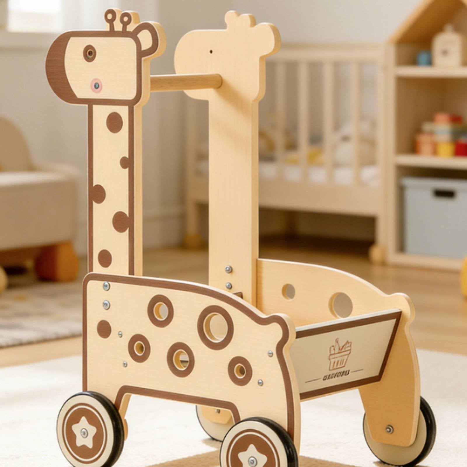 Wooden animal Pusher Educational animal Shopping Cart Sturdy Wood Wooden Shopping Cart for Walking Practice