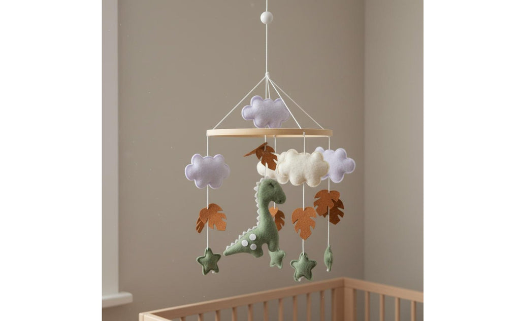 Handmade Textile Crib Mobile Visual Tracking Dinosaur Crib Mobile Child-Centered