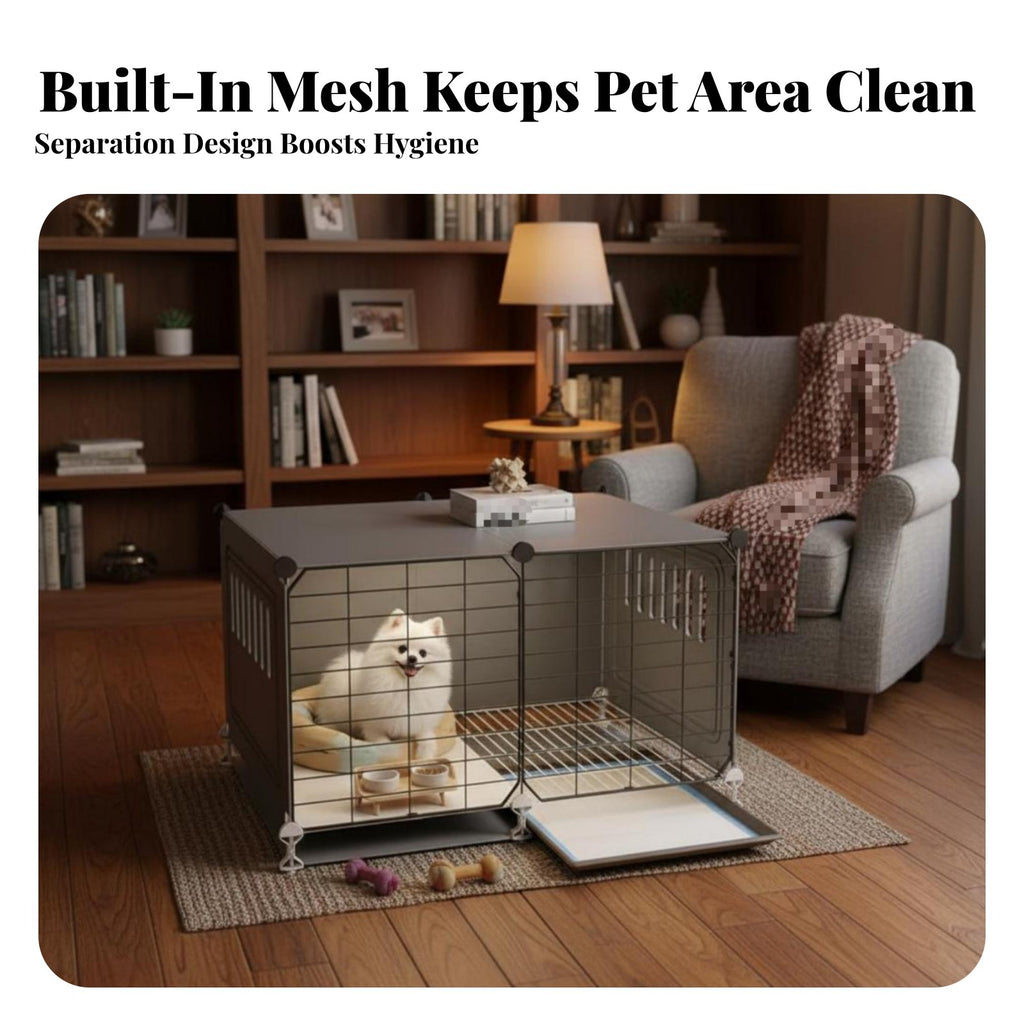 Dog Enclosure with Toilet Z Single D Living Space Pet House with Potty Tray Small Dog Playpen with Divider Easy to Clean Mesh