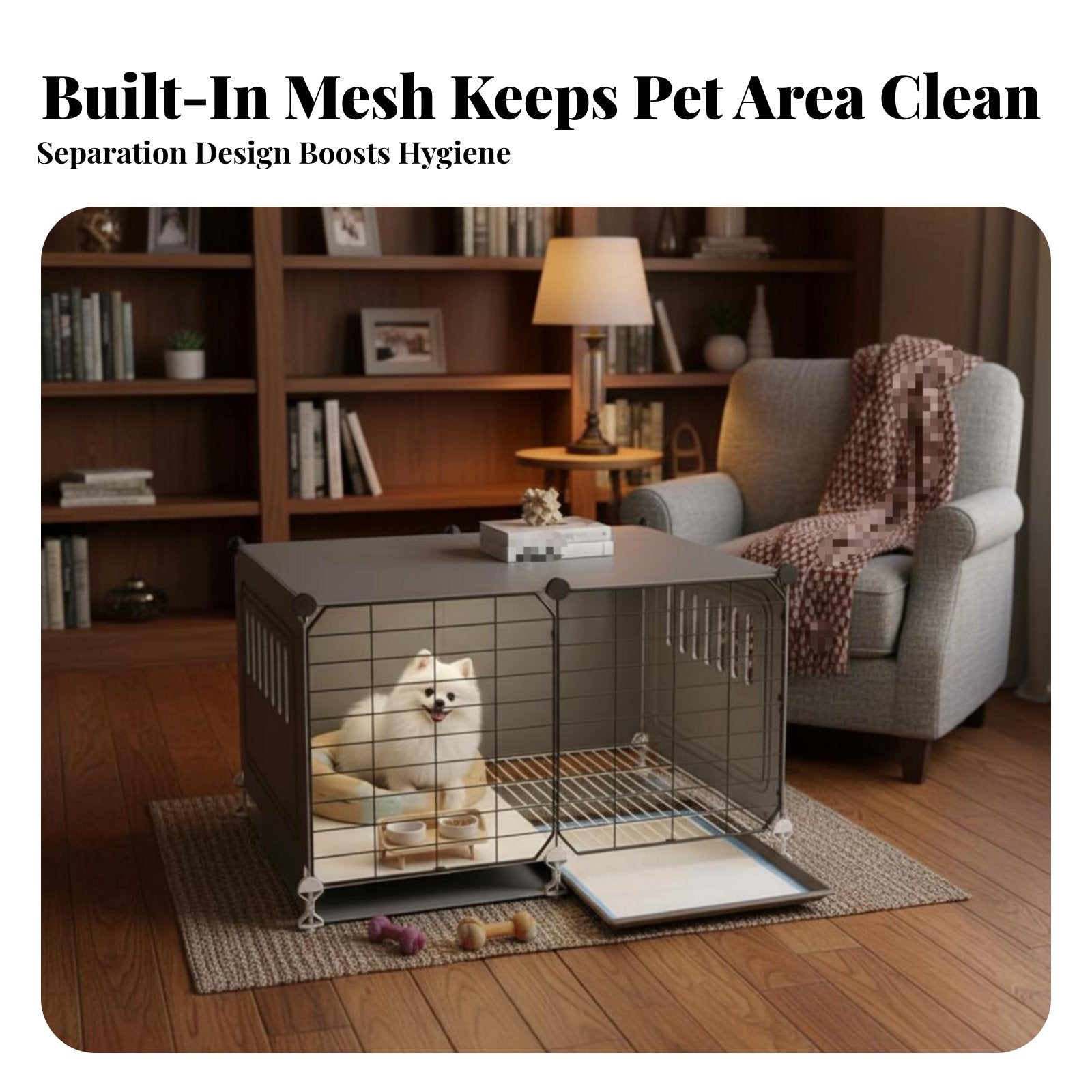 Dog Enclosure with Toilet Z Single D Living Space Pet House with Potty Tray Small Dog Playpen with Divider Easy to Clean Mesh