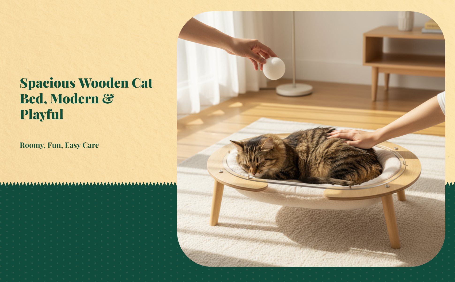 Wooden cat bed with acrylic window