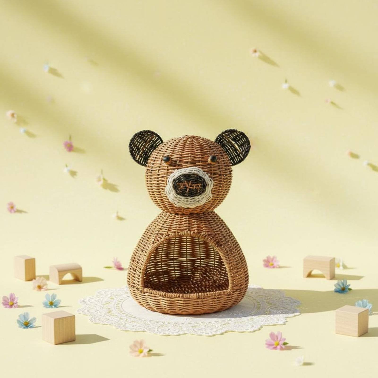 Animal Shaped Container Large Capacity Faux Rattan Creature Container