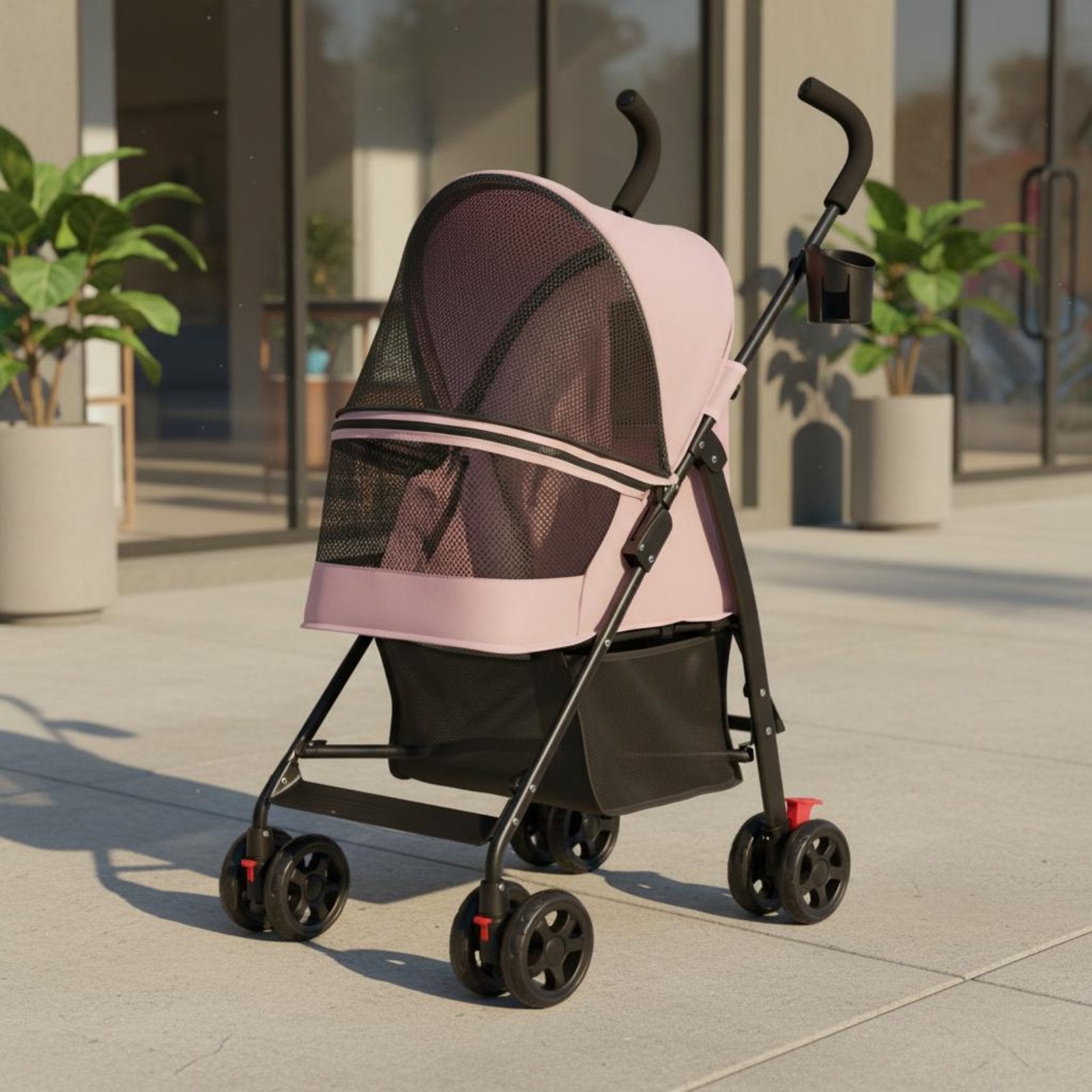 Foldable Pet Stroller Ventilated Lightweight Pet Stroller Lockable Wheels