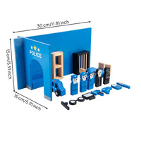 Police Play Set Painted Blue Wooden Police Playset Assorted Pieces