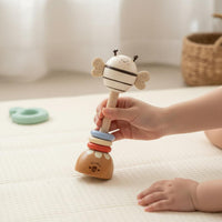 Wooden Bee Rattle Gnaw Bee Toy Develops Fine Motor Skills Infant Grasping Rattle for Infants