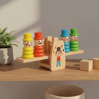 Wooden Clown Balance Scale Develops Hand-Eye Coordination for Preschoolers