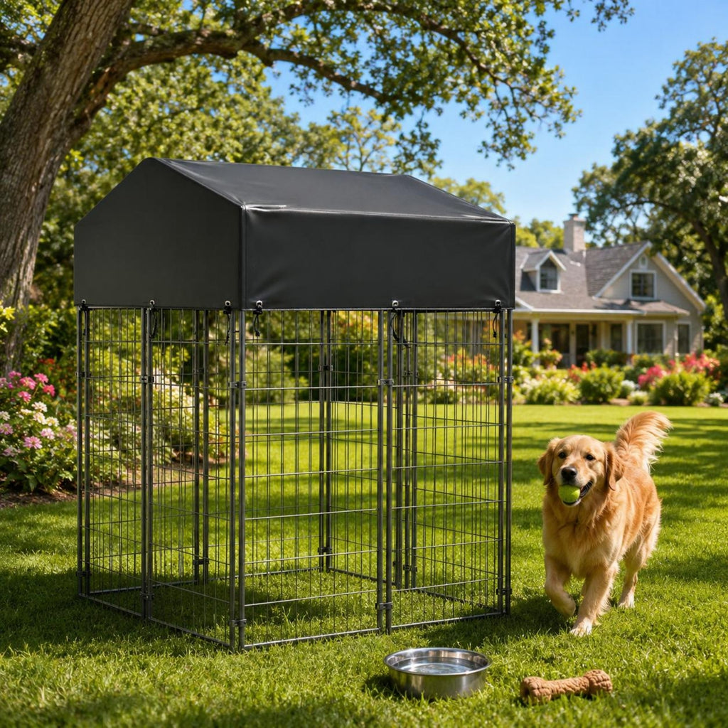 Wire Canine Enclosure Kennel Heavy Duty Roofed Dog Reliable Fastener Latch