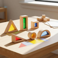 6 Pieces Rainbow Acrylic Building Blocks Science and Engineering Concepts Wooden Acrylic Blocks Sparks Creativity for Young Children, Playroom