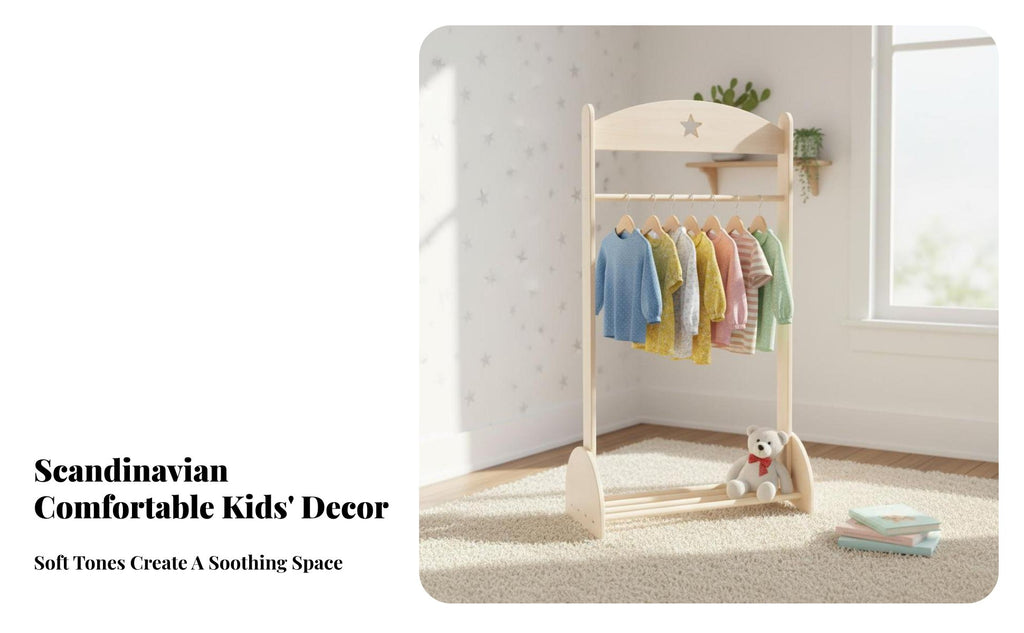 Nordic Aesthetic Star-Themed Coat Rack Child-Friendly Height Stand-Altwo-in-Singlestanding Clothes Hanger Sturdy Construction childs' Furniture Rounded Edges for Toddlers, Parents, Boutique, Nursery, Playroom, Entryway