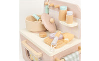 Wooden Play Kitchen Floral Window Mini Toy Cooker Compact for Playroom