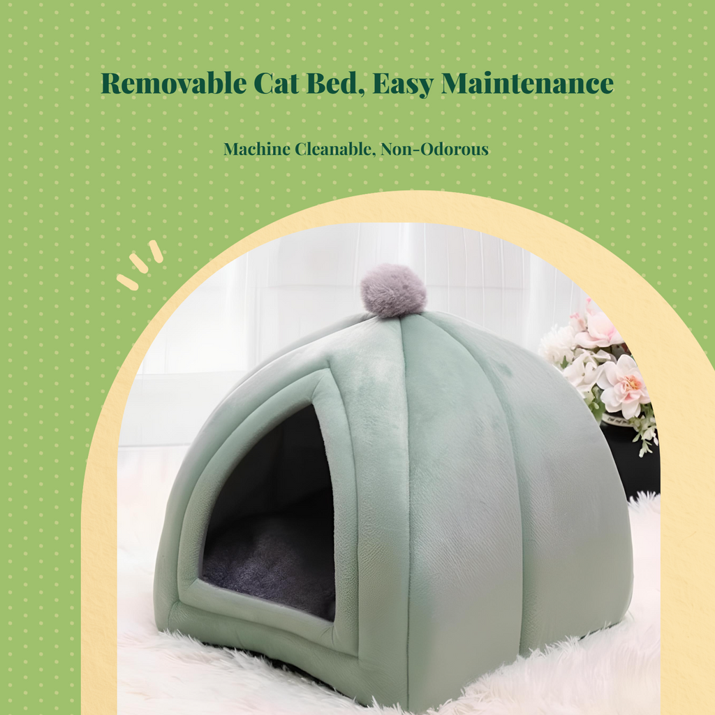 Semi-Enclosed Cat Bed, Warm Indoor Pet Cave Removable Pad