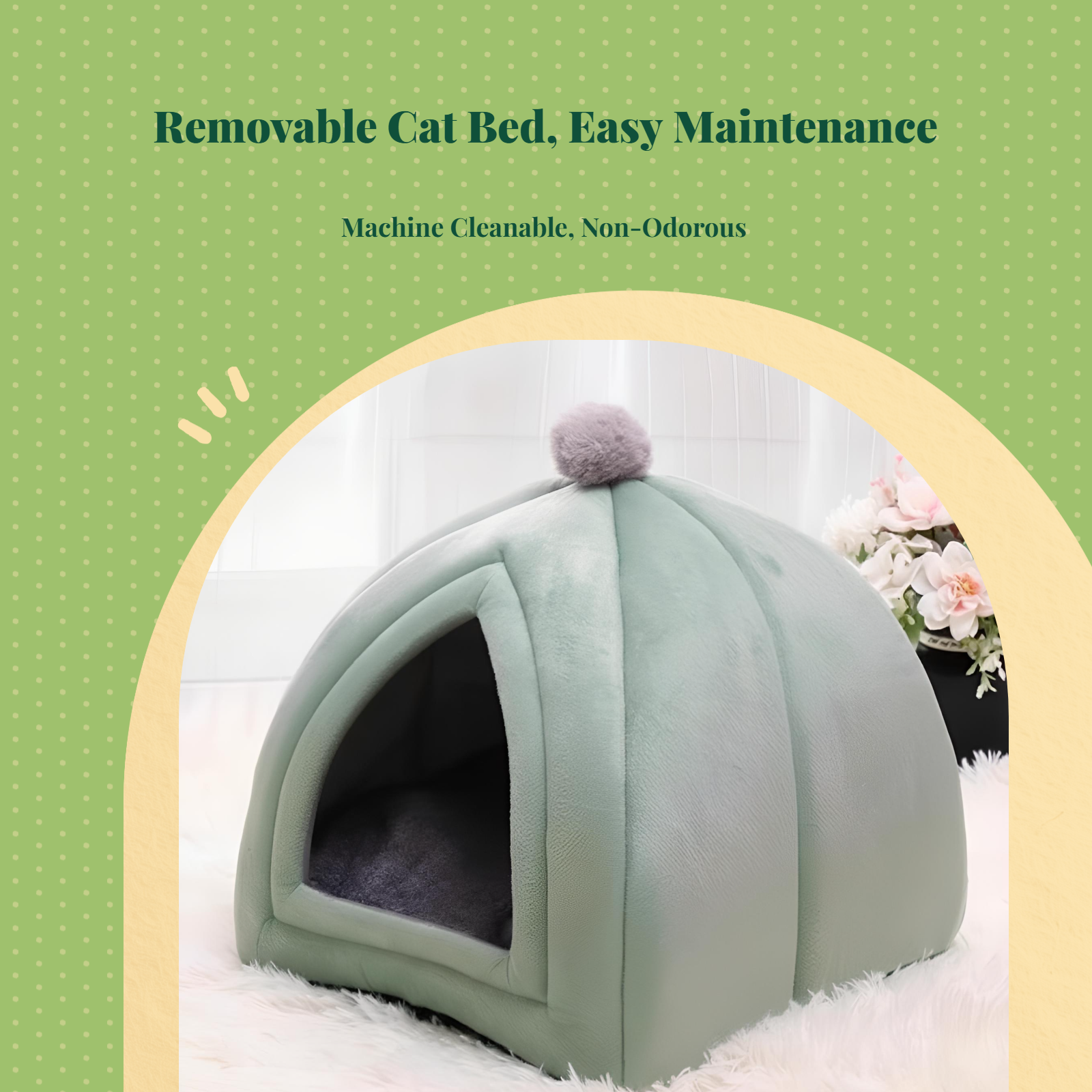 Semi-Enclosed Cat Bed, Warm Indoor Pet Cave Removable Pad