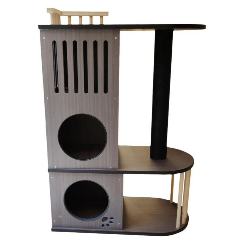 Cat tree with condo, scratching post, and rest area