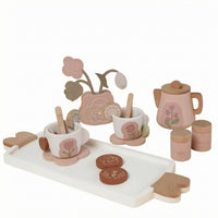 Kids Tea Party Set Pastel Wooden Tea Set Smooth Painted for 36 Months and Up