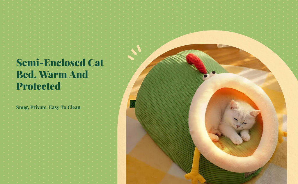 Washable semi-enclosed cat bed