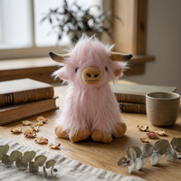 Seated Highland Cow Stuffed Toy Stitched Face Highland Cattle Cuddle Pillow