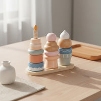 Wooden Cake Stacking Toy Fine Movement Skills Pretend Dessert Structure