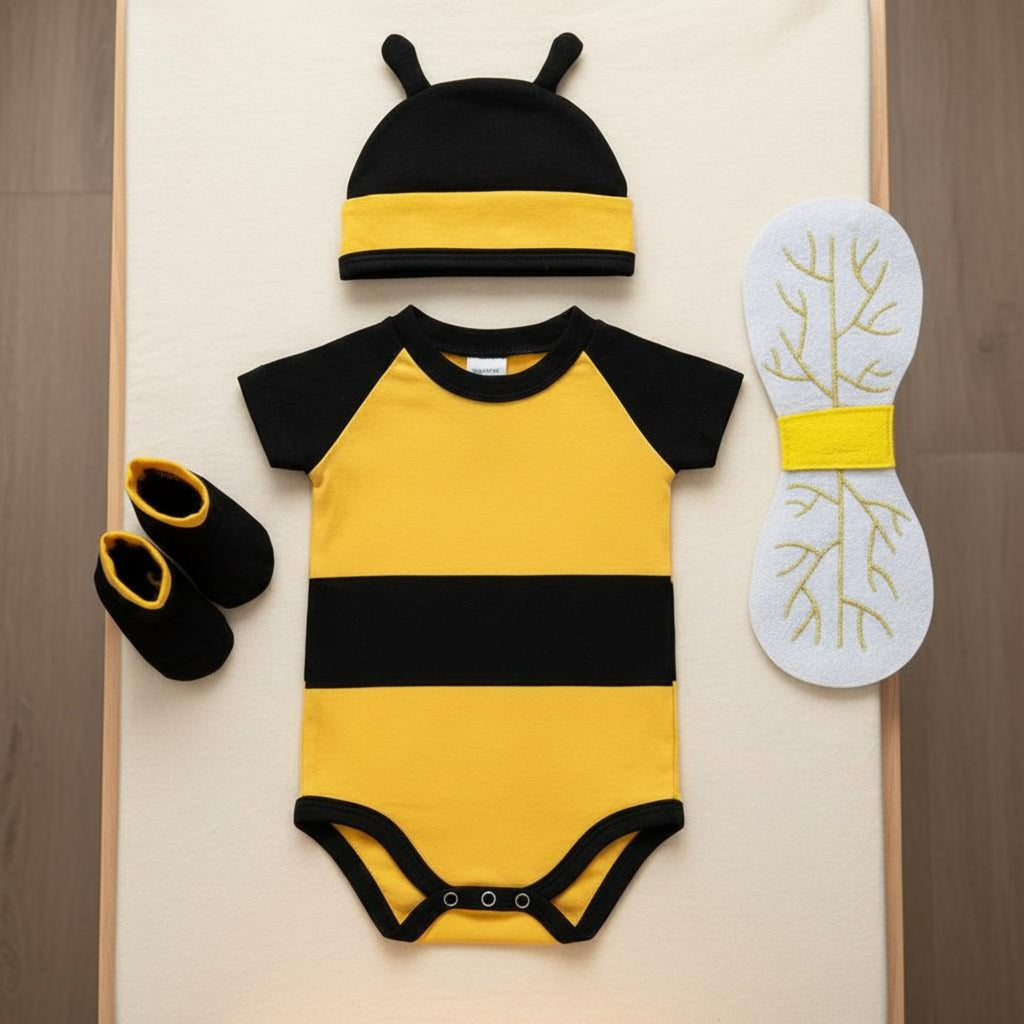4 Pieces Newborn Bee Outfit with Flutter Attachments Initial Birthday Gift