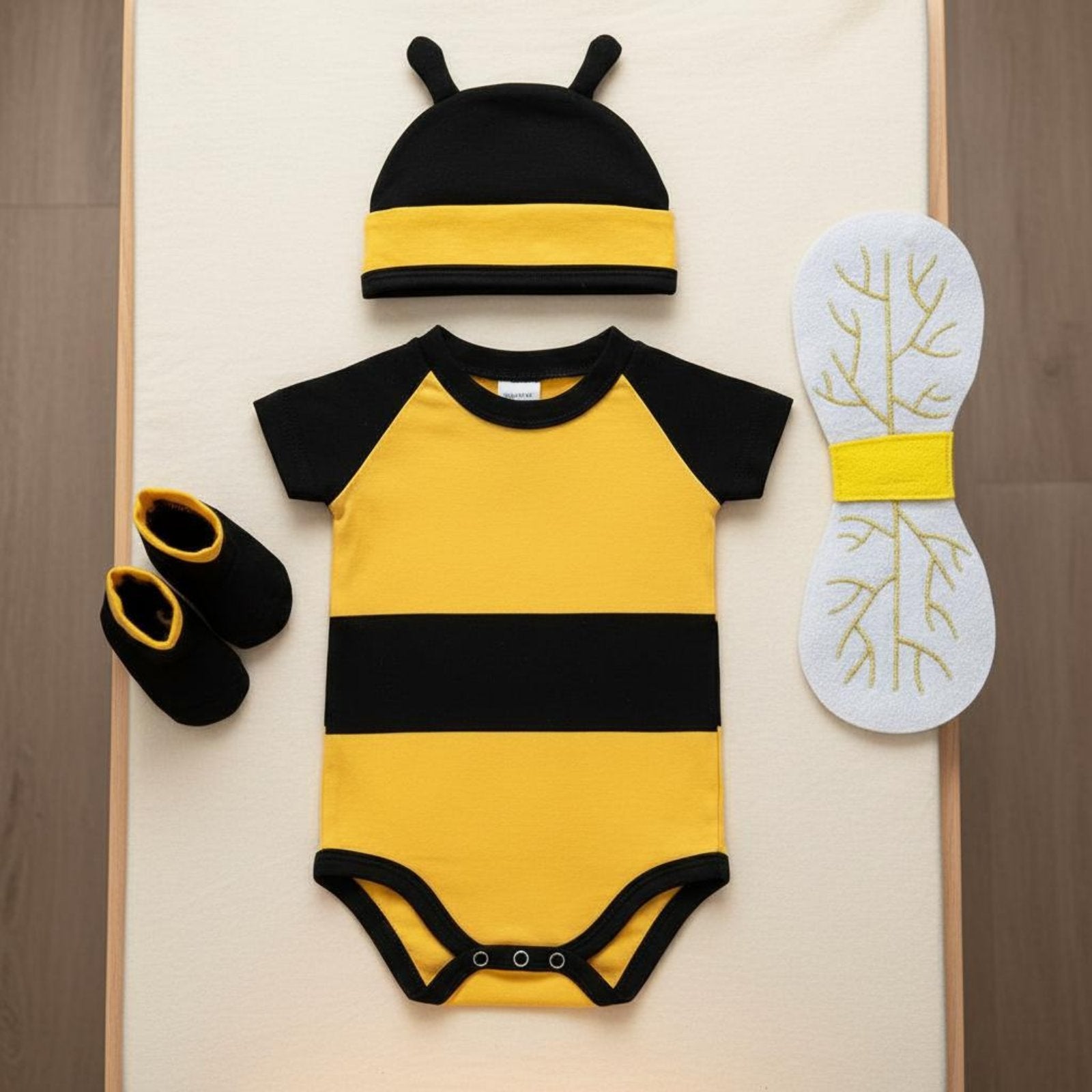 4 Pieces Newborn Bee Outfit with Flutter Attachments Initial Birthday Gift