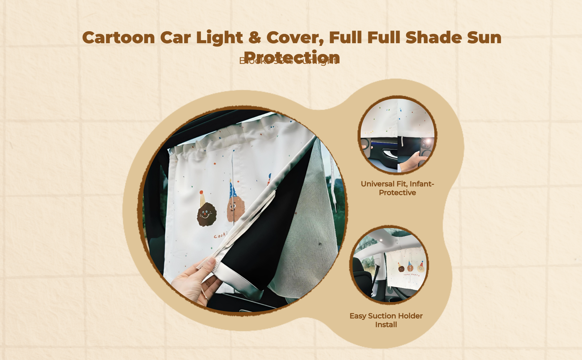Car window sun shield, retractable side window screen, sunblock protection, privacy, infant, universal fit, easy to install, black