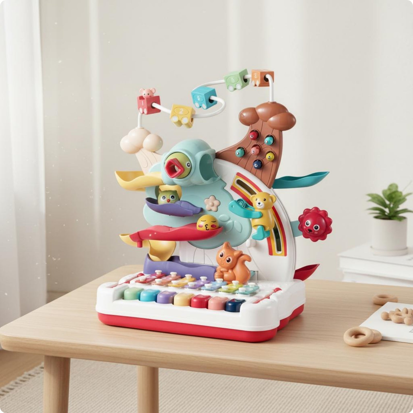 Tabletop Activity Toy Rainbow Design Infant Play Table Bead Maze for Babies