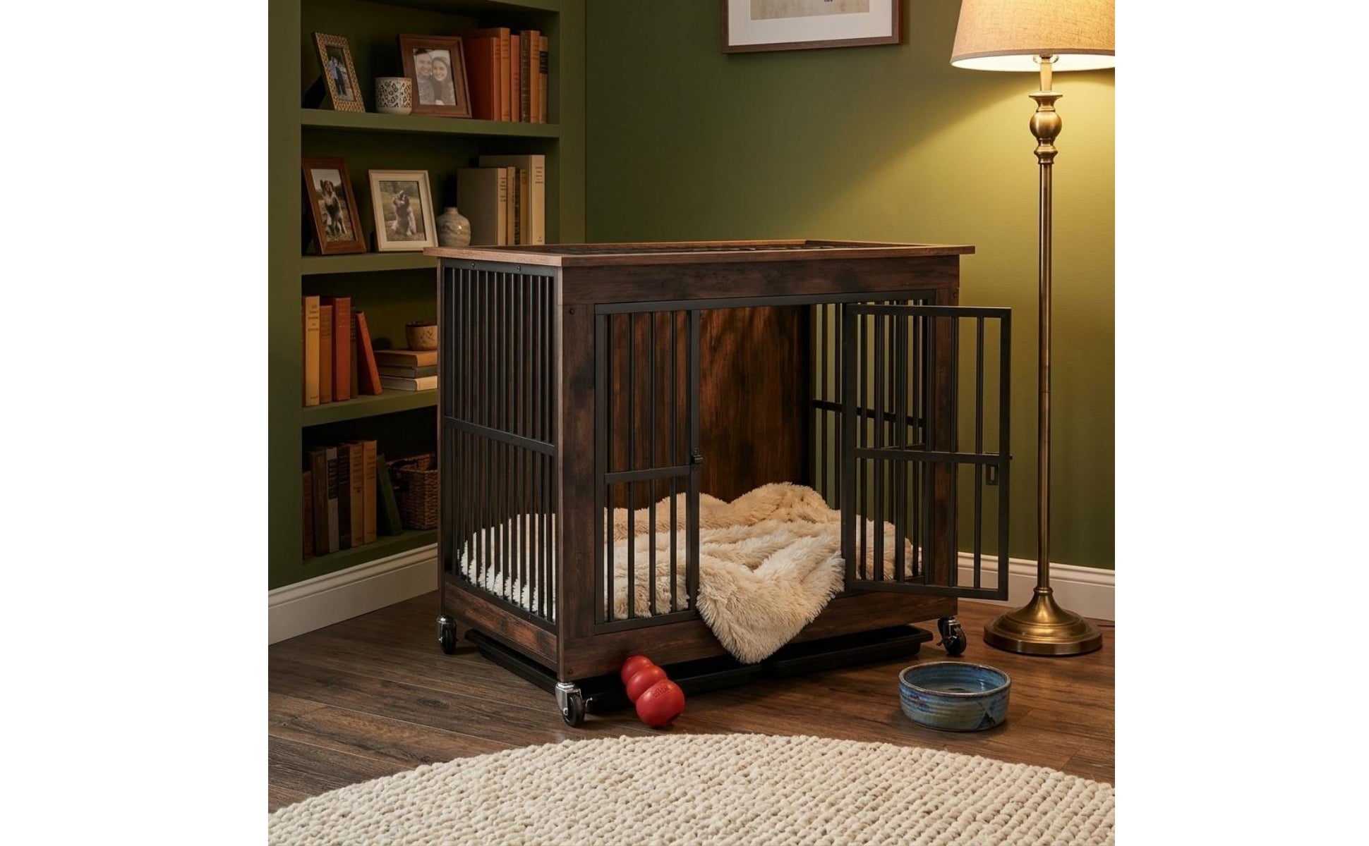 Dog Crate Furniture Space Saving Wood Metal Dog Crate Anti Getaway