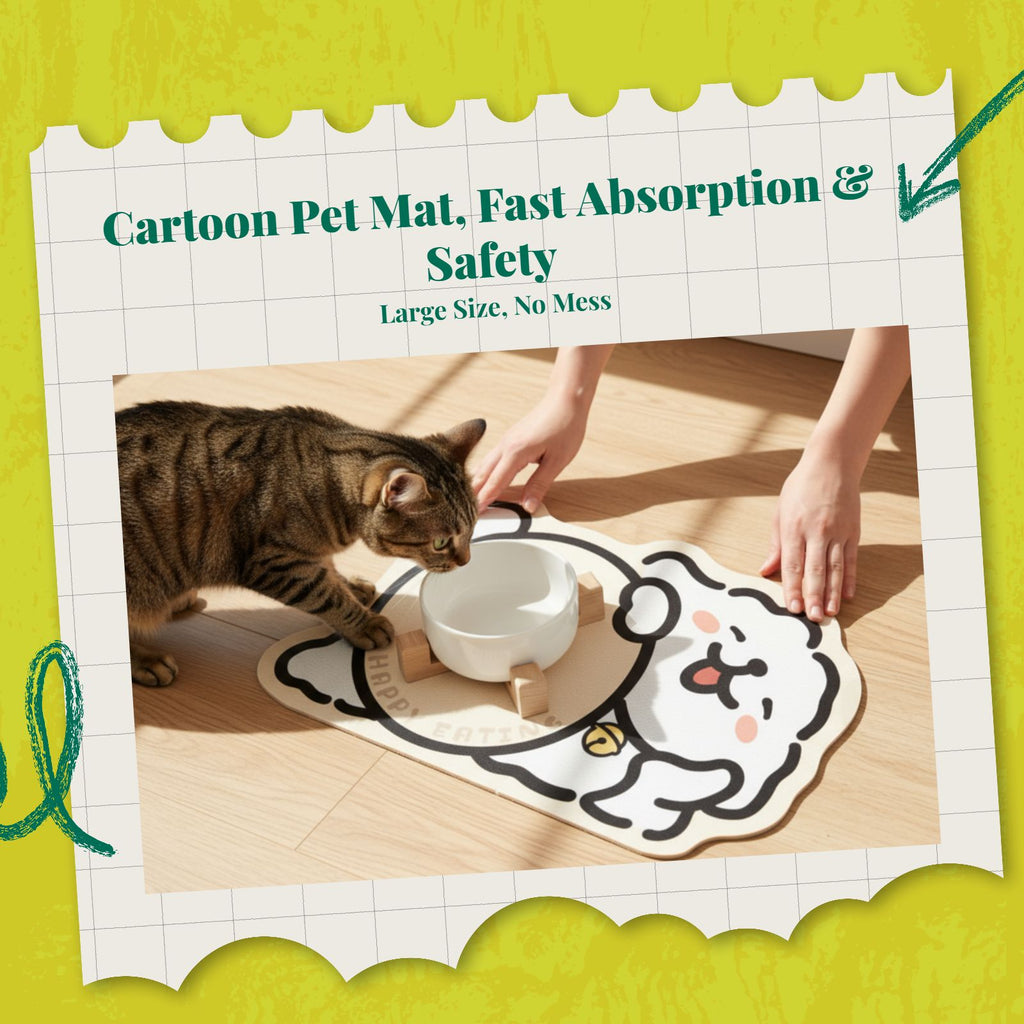 Cat Feeding Mat, Non-Slip Diatomaceous Earth Pet Food Mat, Absorbent, Quick Dry, Protects Floors, Easy to Clean, Prevents Spills, Pet Placemat for Messy Drinkers, Non-Slip Base, 18 x 12 inches