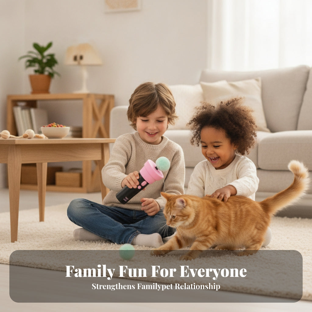 Compact Indoor Use Handheld Cat Teaser Interactive Puff Ball Toy for Cats