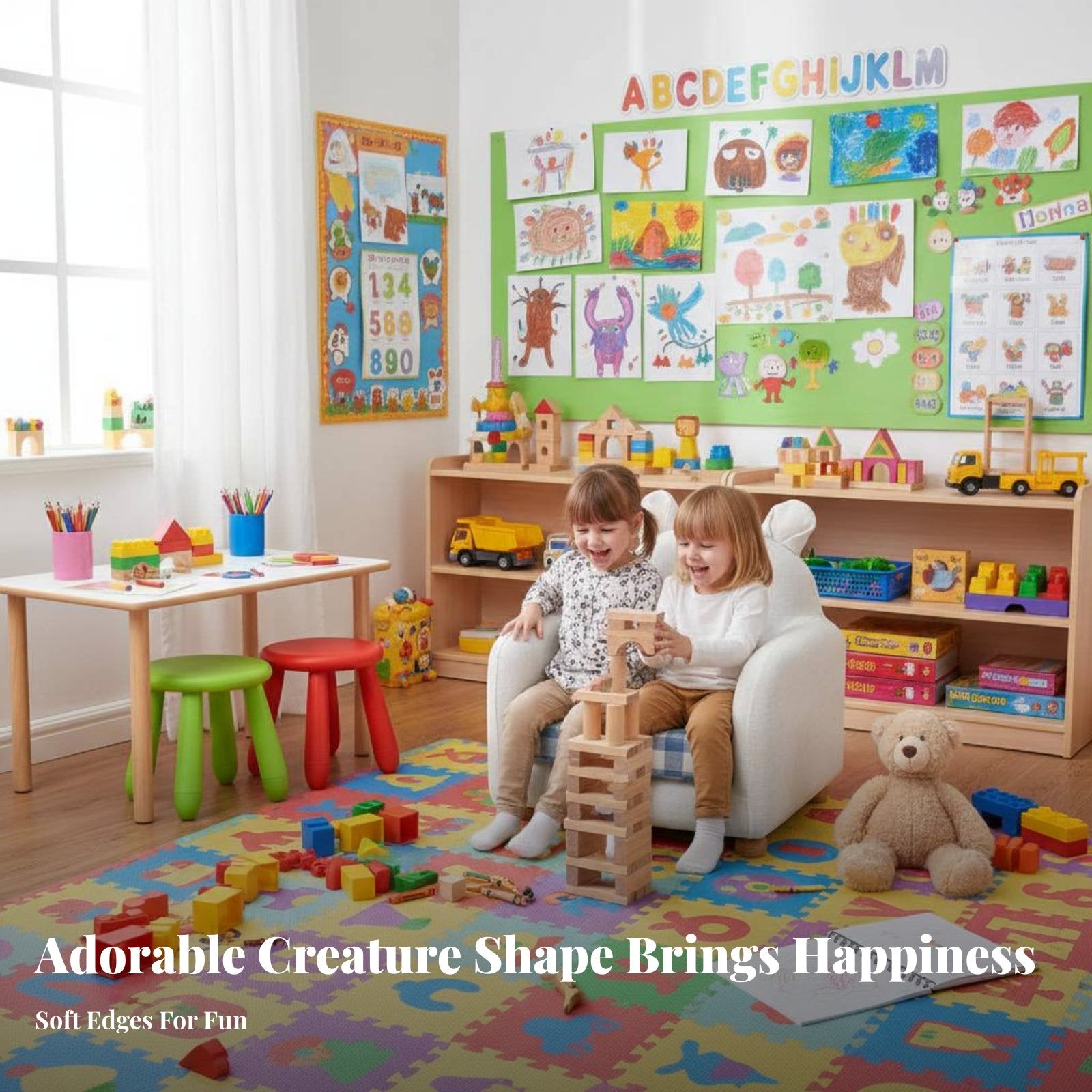 CreatureThemed Loveseat Removable and cleanable Cover kids' Furniture Cute Cartoon Design dense Foam padding for Parents