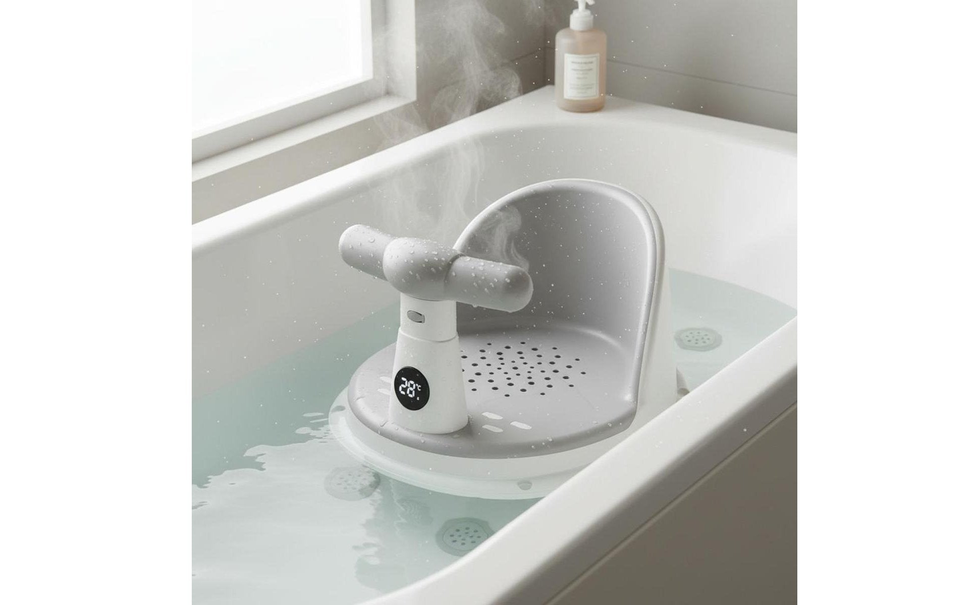 Temperature Sensing Bath Stool Drainage Holes Infant Bathtub Circle for Infants